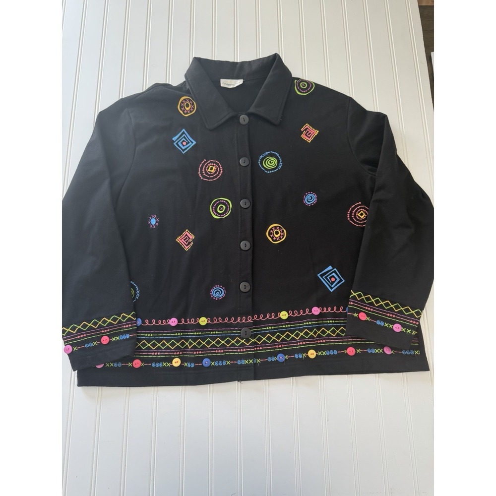 Coldwater Creek Women's‎ Button Up Jacket Heavy Shirt Black Circles Estimated XL